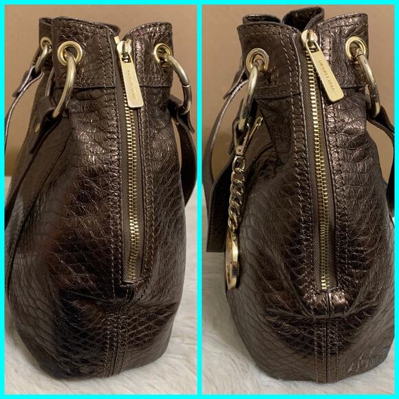 MICHAEL KORS Bronze Snakeskin Embossed Leather MOXLEY Shoulder Tote - Picture 2 of 16